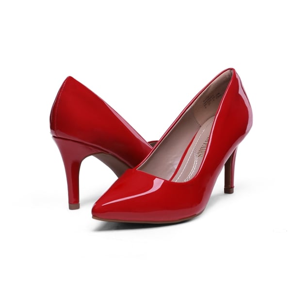 Pointed Toe Classic Stiletto High Heel Pumps - RED PAT - 3